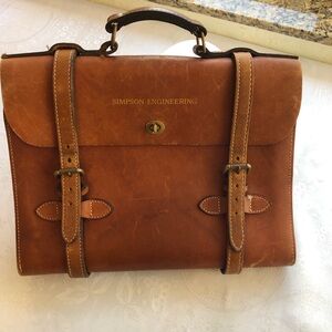 J. Peterman 1928 Aviator Caramel Tan Leather Briefcase Simpson Engineering Bag